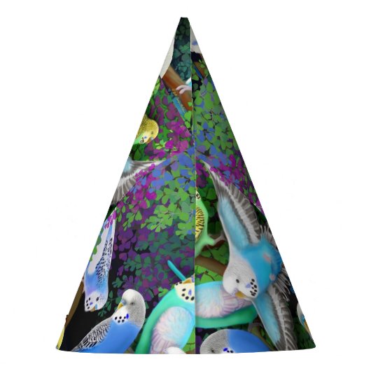 Budgie Parakeets in het Pet van de partij Ferns Feesthoedjes (Achterkant)