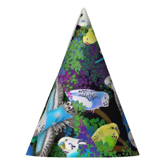 Budgie Parakeets in het Pet van de partij Ferns Feesthoedjes (Links)