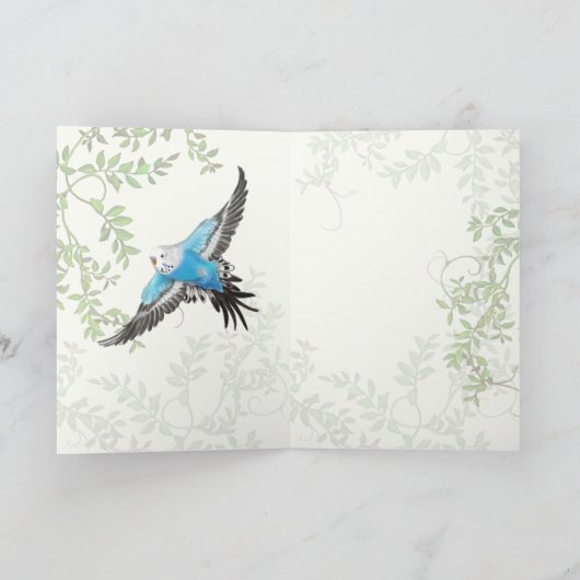 Budgie Parakeets in Olive Tree Greeting Card Kaart (Binnen)