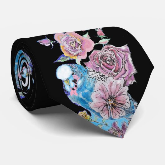 Budgie Parrot Blue Birds Mannen Stropdas (Opgerold)