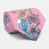 Budgie Parrot Blue Birds Pink Mannen Stropdas (Opgerold)