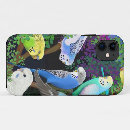 Budgie Parrots in Ferns iPhone Case (Achterkant (horizontaal))