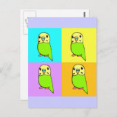 Budgie Pop Art Briefkaart (Voorkant / Achterkant)