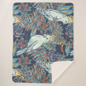 Budgie Rainforest Flowers Foliage Blue Background Sherpa Deken (Voorkant)