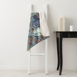 Budgie Rainforest Flowers Foliage Blue Background Sherpa Deken