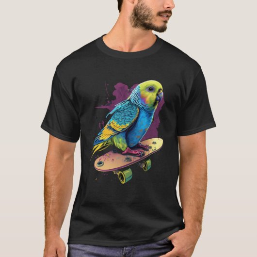 Budgie Skateboard Budgerigar Parakeet Bird T-shirt (Voorkant)