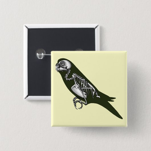 Budgie skeleton vierkante button 5,1 cm (Voorkant /achterkant)