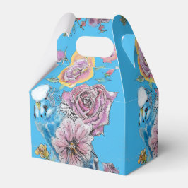 Budgie Trouwtaart Favor Doos Blauwe Rozen Bedankdoosjes