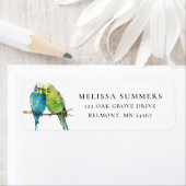 Budgie Vogel Paar Retouradres Label (Insitu)