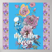 Budgie Watercolor bloem lelie Nieuwgetrouwd Poster (Voorkant)