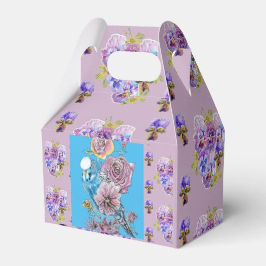 Budgie Waterverf floral lila Birthday Cake Box Bedankdoosjes