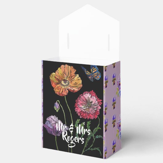 Budgie Waterverf floral lila Wedding Cake Box Bedankdoosjes (Geopend)