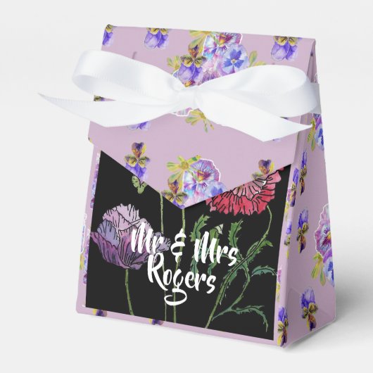 Budgie Waterverf floral lila Wedding Cake Box Bedankdoosjes (Voorkant Zijde)