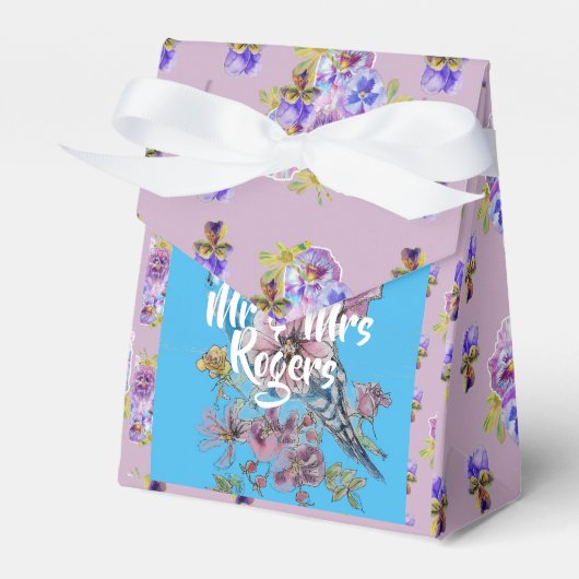 Budgie Waterverf floral lila Wedding Cake Box Bedankdoosjes (Voorkant Zijde)