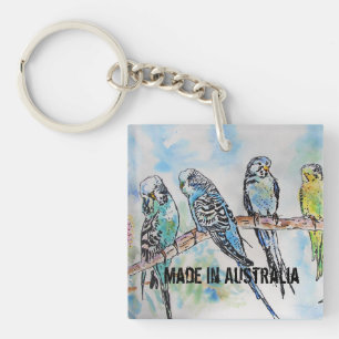 Budgie Waterverf Vogel Schattig Gemaakt in Austral Sleutelhanger