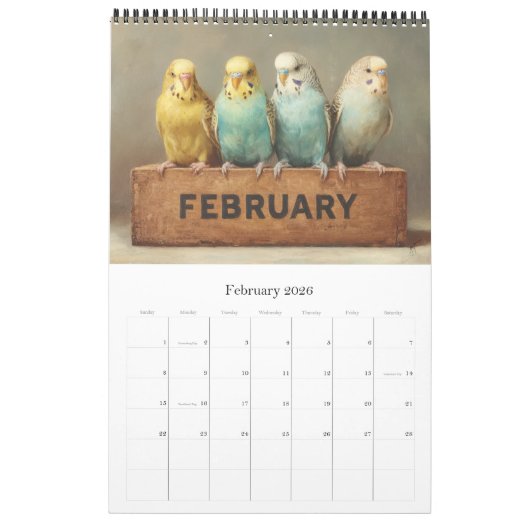 BUDGIES 2026 Parakeets Art Kalender (Feb 2026)