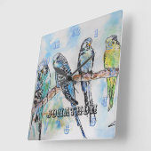 Budgies Budgie Budgerigar Vogel Mannen naam Vierkante Klok (Hoek)