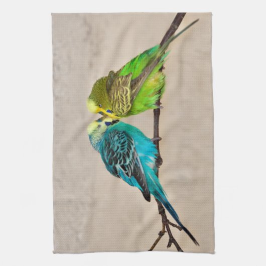 Budgies in Love Kitchen Towel Theedoek (Verticaal)