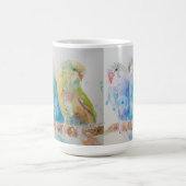 Budgies Three Sitting on Branch Blue Mok (Center)