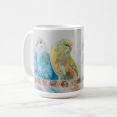 Budgies Three Sitting on Branch Blue Mok (Voorkant links)