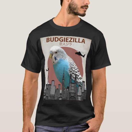Budgiezilla Budgie Budgerigar Parakeet Giant Parro T-shirt (Voorkant)