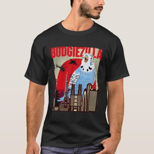 Budgiezilla Parakeet Budgie Budgerigar Bird T-shirt (Voorkant)
