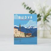 Budva Montenegro Retro Travel Art  Briefkaart (Staand voorkant)