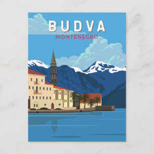Budva Montenegro Retro Travel Art  Briefkaart
