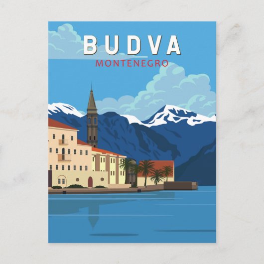 Budva Montenegro Retro Travel Art  Briefkaart (Voorkant)