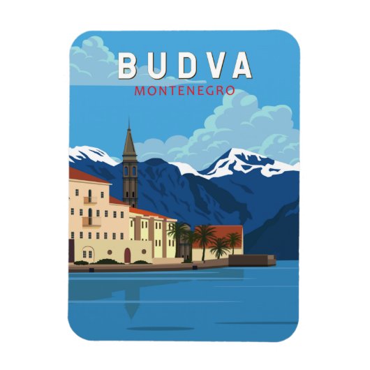 Budva Montenegro Retro Travel Art  Magneet (Verticaal)