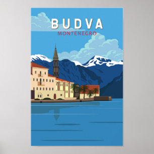 Budva Montenegro Retro Travel Art  Poster