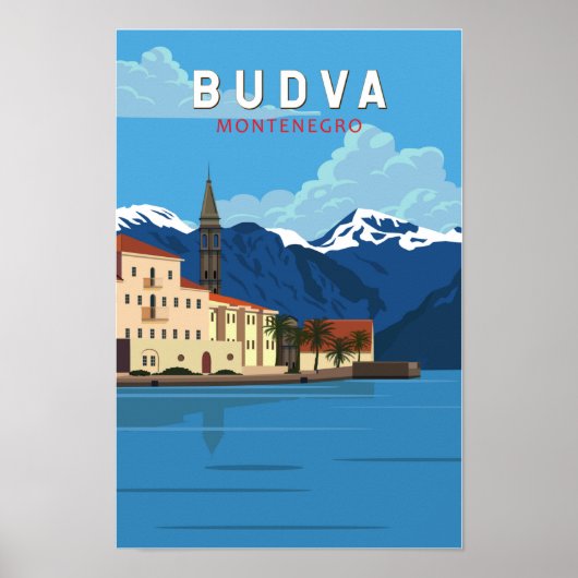 Budva Montenegro Retro Travel Art  Poster (Voorkant)