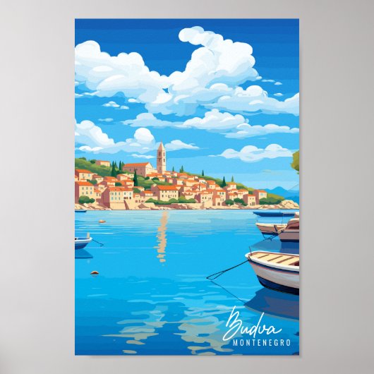 Budva Montenegro Travel Art  Illustratie Poster (Voorkant)