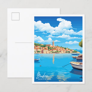 Budva Montenegro vintage reisillustratie Briefkaart
