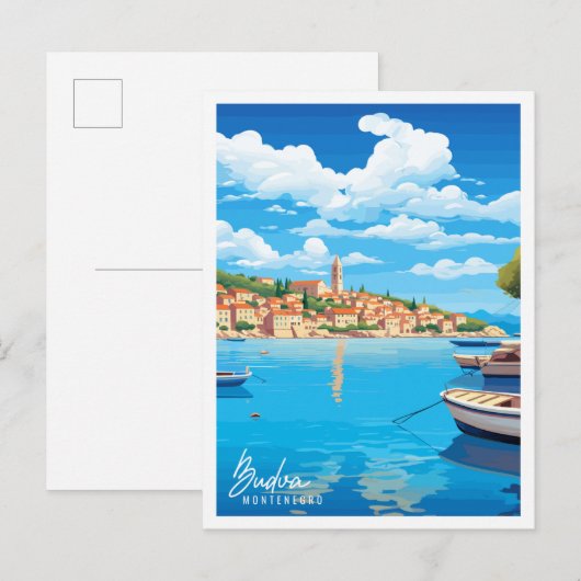 Budva Montenegro vintage reisillustratie Briefkaart (Voorkant / Achterkant)