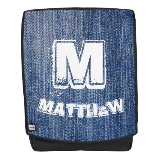 Bue Jeans Wit Monogram En Naam Gepersonaliseerd Rugtassen (Voorkant)