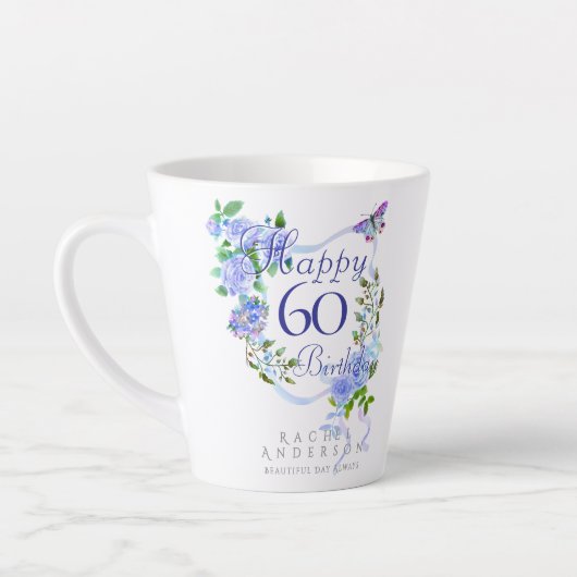 Bue Roze Lint 60ste Verjaardag Latte Mok (Links)