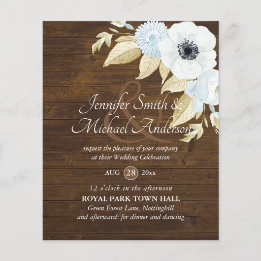 Bue White Anemone Wedding Invitations begrotingsma (Voorkant)