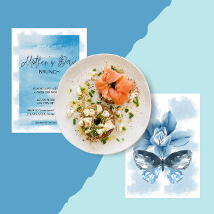 Bue Wtaercolor Moederdag Brunch Invitation Kaart