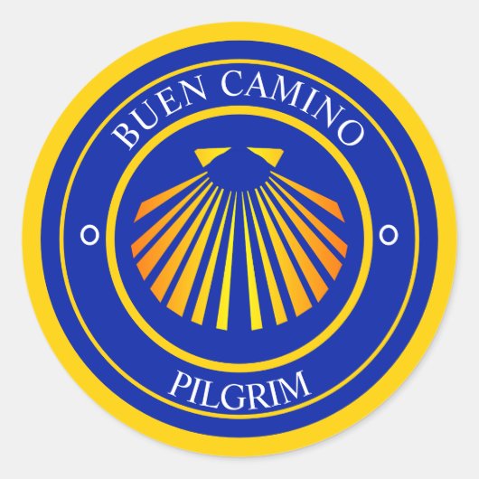 Buen Camino pelgrims Ronde Sticker (Voorkant)