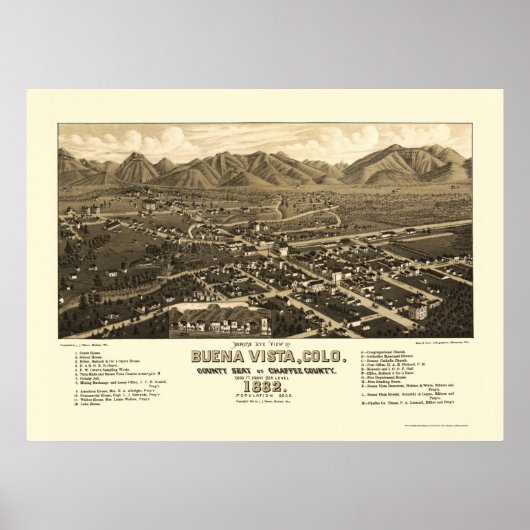 Buena Vista, CO Panoramic Map - 1882 Poster (Voorkant)