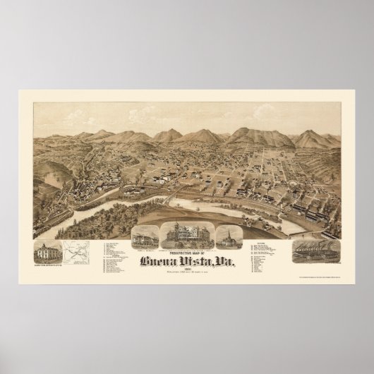 Buena Vista, VA Panoramic Map - 1891 Poster (Voorkant)