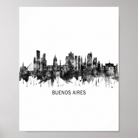 Buenos Aires Argentina Skyline BW Poster (Voorkant)