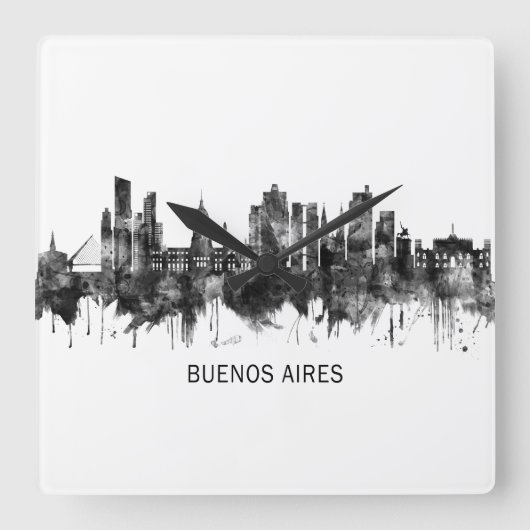 Buenos Aires Argentina Skyline BW Vierkante Klok (Voorkant)