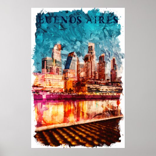 Buenos Aires Argentina Skyline by Night City Uitzi Poster (Voorkant)