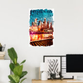 Buenos Aires Argentina Skyline by Night City Uitzi Poster (Thuiskantoor)