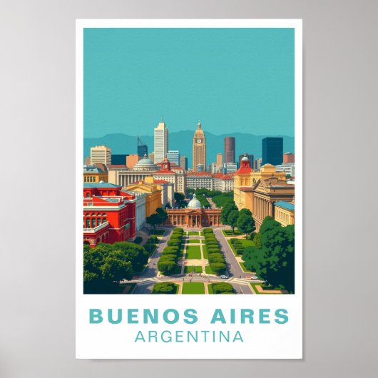 Buenos Aires Argentina Vintage Travel Art Poster (Voorkant)