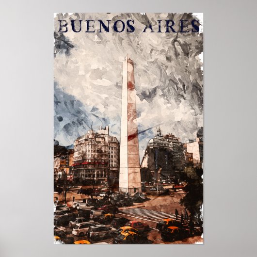 Buenos Aires Argentinië Skyline Waterverf Poster (Voorkant)