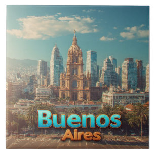 Buenos Aires Silhouette Met Historische Kathedraal Tegeltje