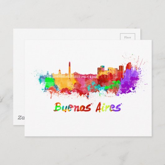 Buenos Aires skyline in waterverf Briefkaart (Voorkant / Achterkant)